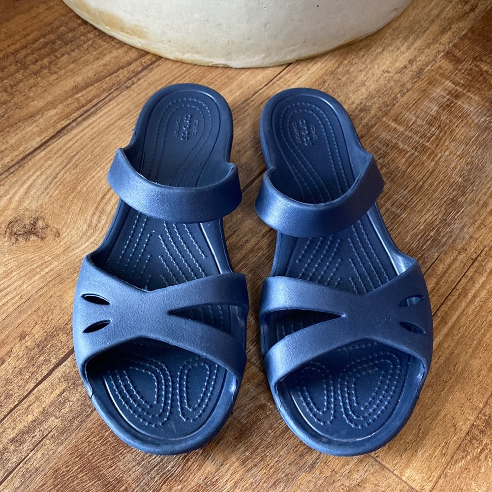 Crocs navy blue slip on sandal size 9